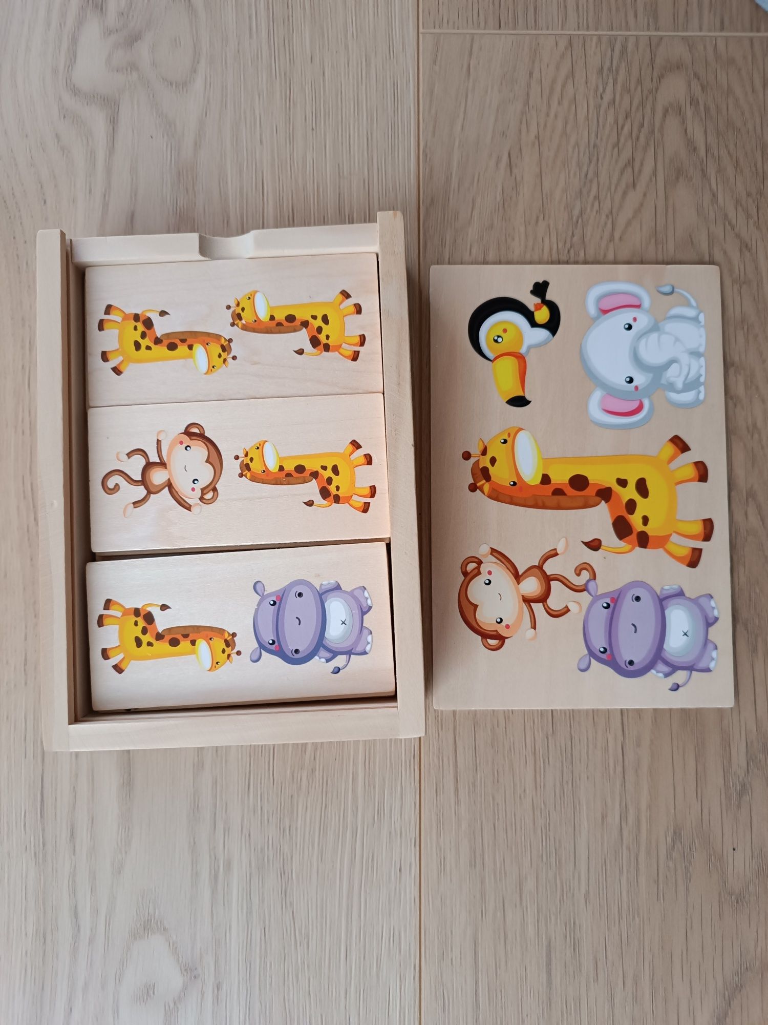Domino drewniane dla dzieci zwierzątka