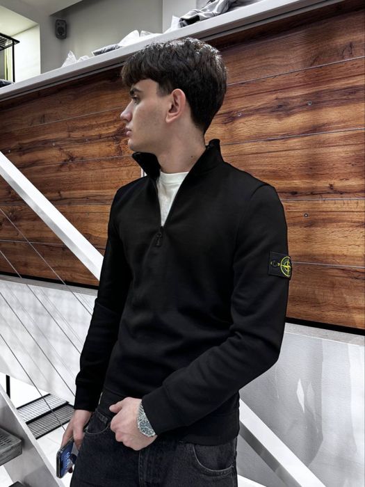 Чоловічий світшот/зіп худі/кофта Stone Island чорний/білий