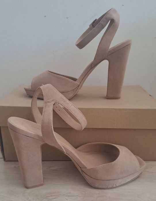 Sandały buty na obcasie na platformie 42 43 27.5cm pudrowy róż