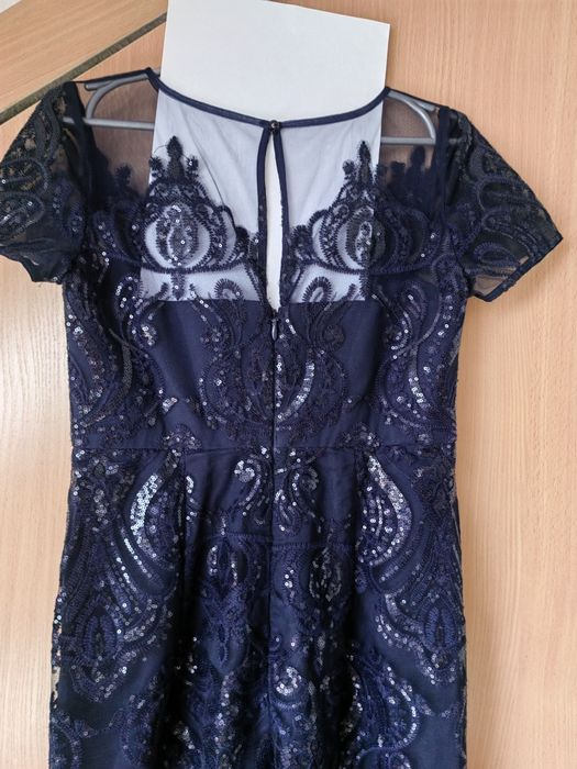 Suknia midi granatowa k.rękaw r.38"Chi Chi London"nowa.