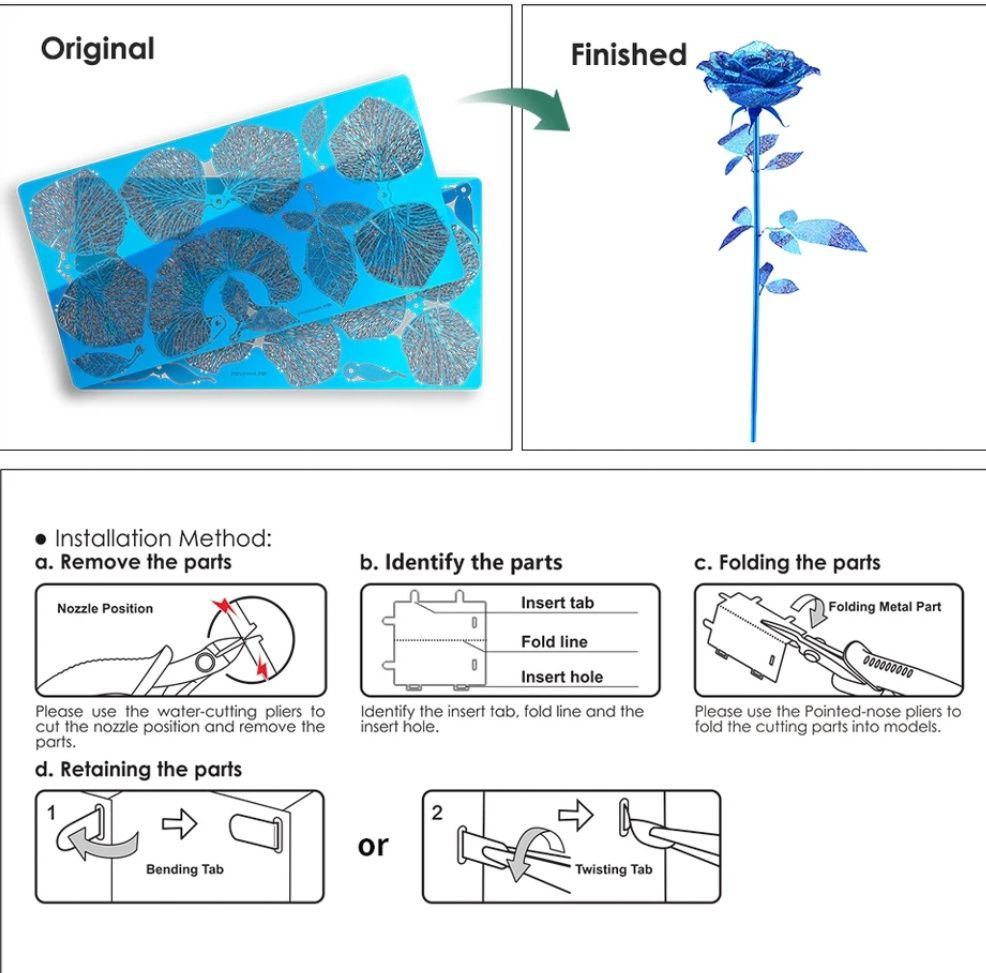 Конструктор металлический 3D пазл Синяя Роза "Blue Rose"