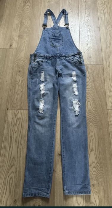 Ogrodniczki przetarcia dziury jeansy XL 42