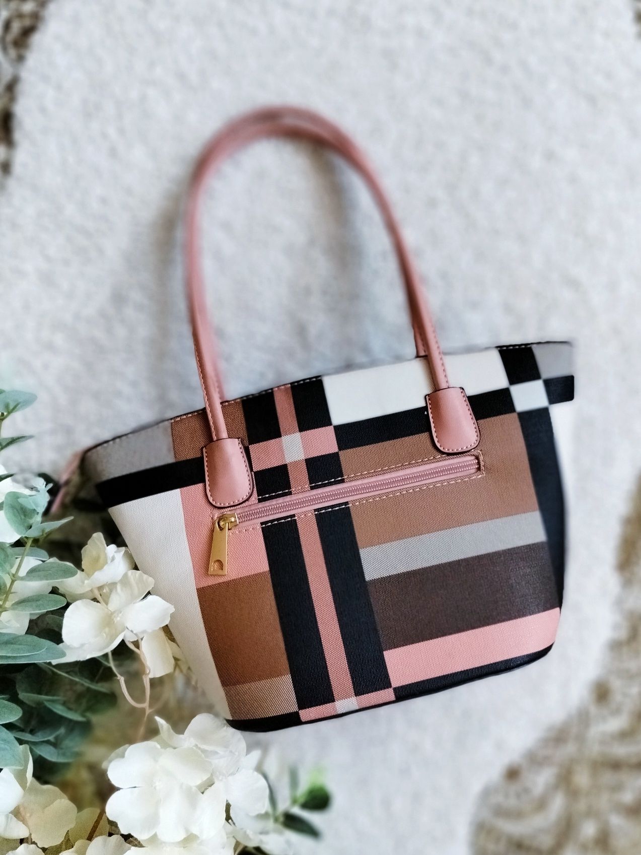 Torebka w kratę na ramię shopperka Michael Kors