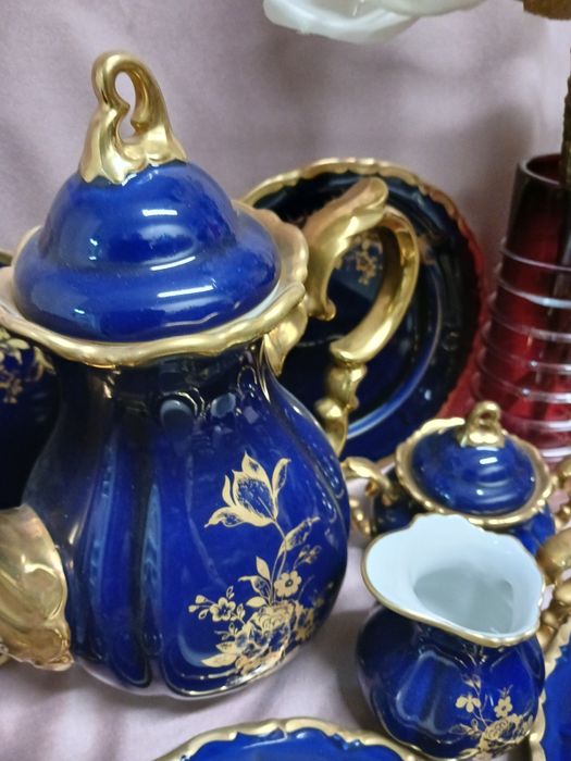 Kobaltowy serwis herbaciany porcelana kobalt