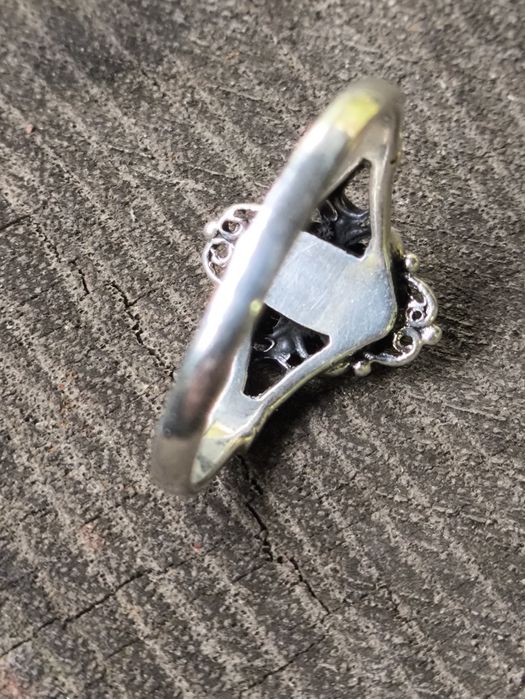 Stary srebrny pierścionek muszla abalone . Vintage