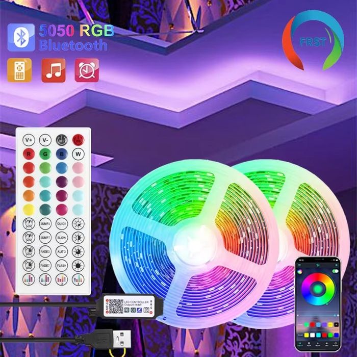 Світлодіодна LED стрічка RGB USB 5050 10м. Блютуз/Додаток/Пульт 5v