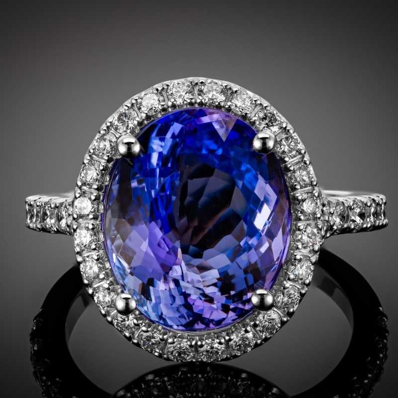 WYJĄTKOWY śliczny pierścionek z TANZANITEM ~6.17ct i  brylantami