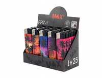 25 x Zapalniczka Max FR7 Mix Zapalniczki Piezo oklejka PALMA