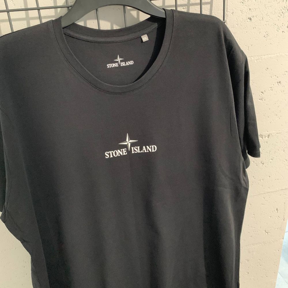 Футболка Stone Island, чорна футболка, футболка із преміальної бавовни