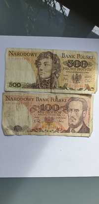 Banknoty 100zł z roku 1998r oraz 500zł z roku 1982r.