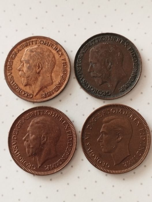Moedas 1 Farthing 1916, 1918, 1925, 1928, 1939 e 1943 Inglaterra