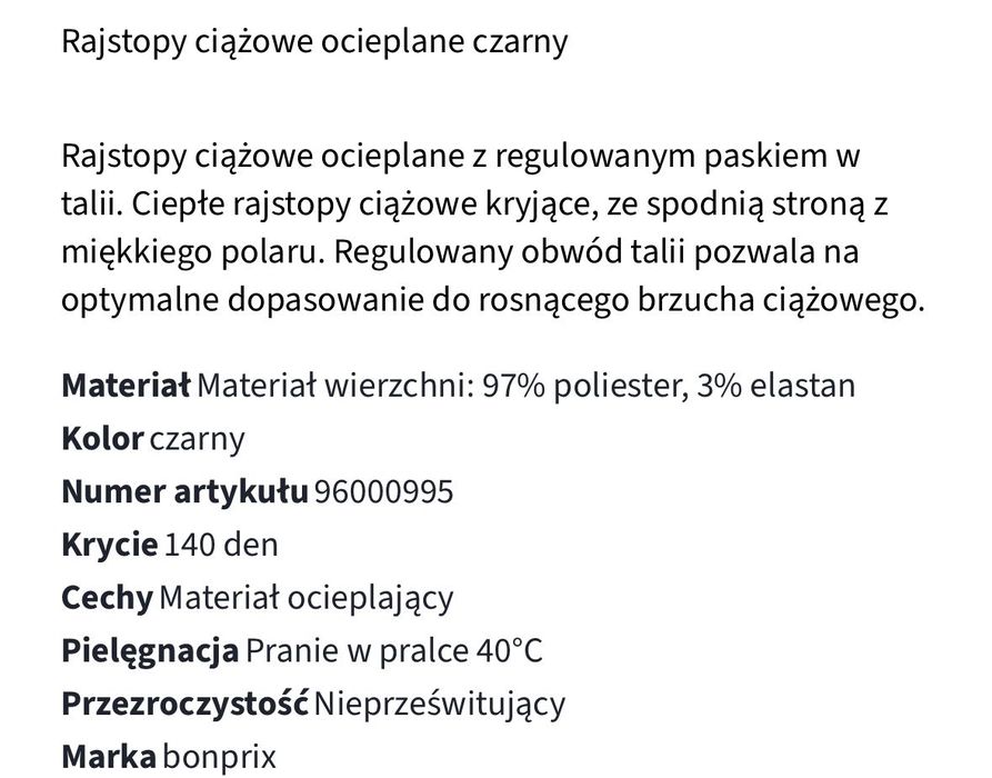 Rajtuzy rajstopy ocieplane ciążowe