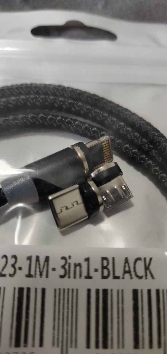 Kabel przewód magnetyczny ładowarka USB 3w1 uniwersalny lightning 1 m