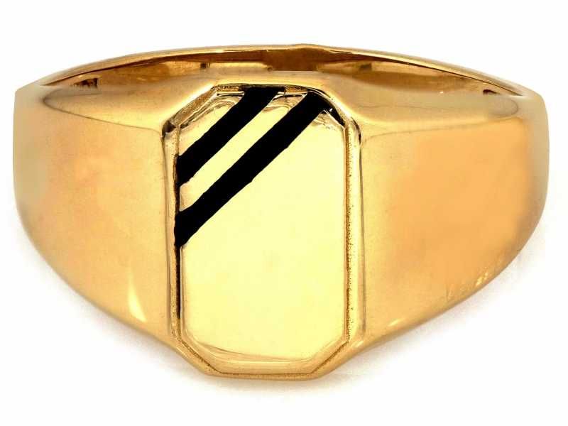 Nowy sygnet złoty klasyczny z czarnym dodatkiem PR 585