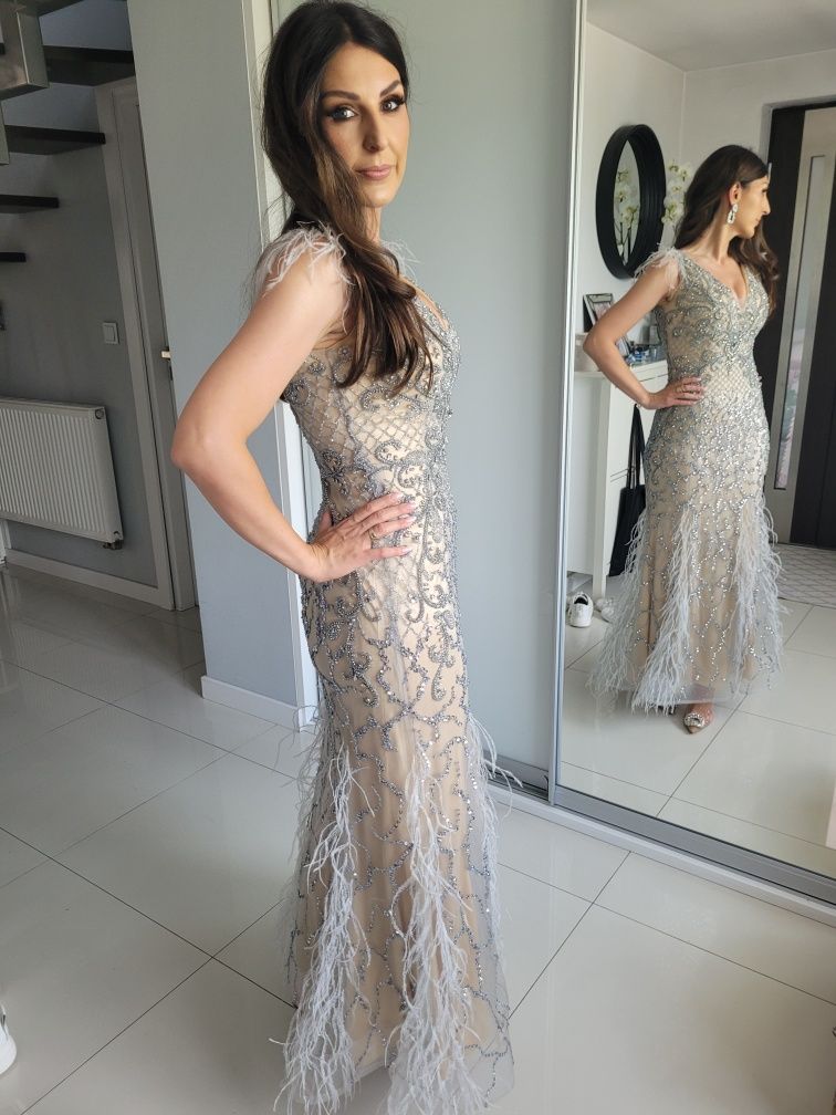 Suknia na wesele Marina xs_s, wow. Glamour,  pióra