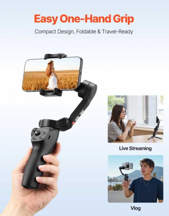 Estabilizador para smartphone, portátil e dobrável de 3 eixos