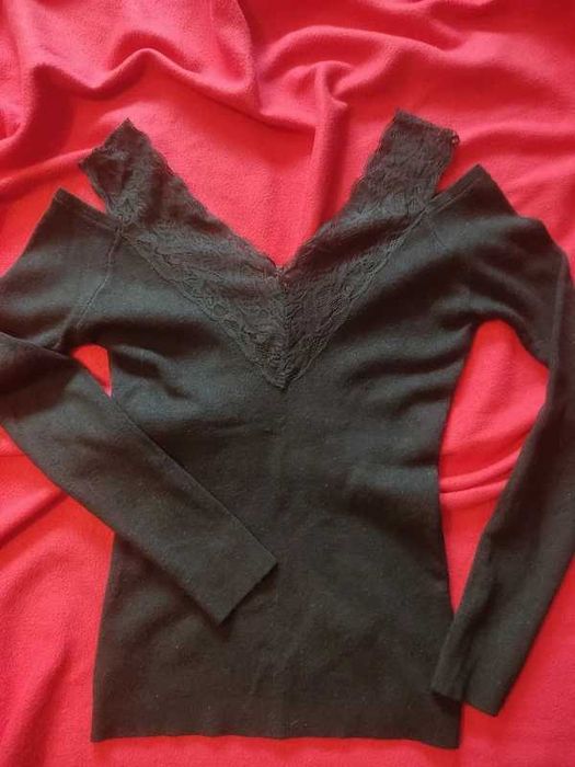 Bluzka/sweterek z koronką, rozm.S/M - Bluzka NA ŚWIĘTA, WIGILIĘ