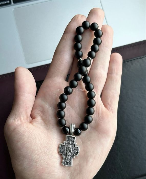 Православні чотки на 30 намистин з хрестом черные четки 8мм с крестом