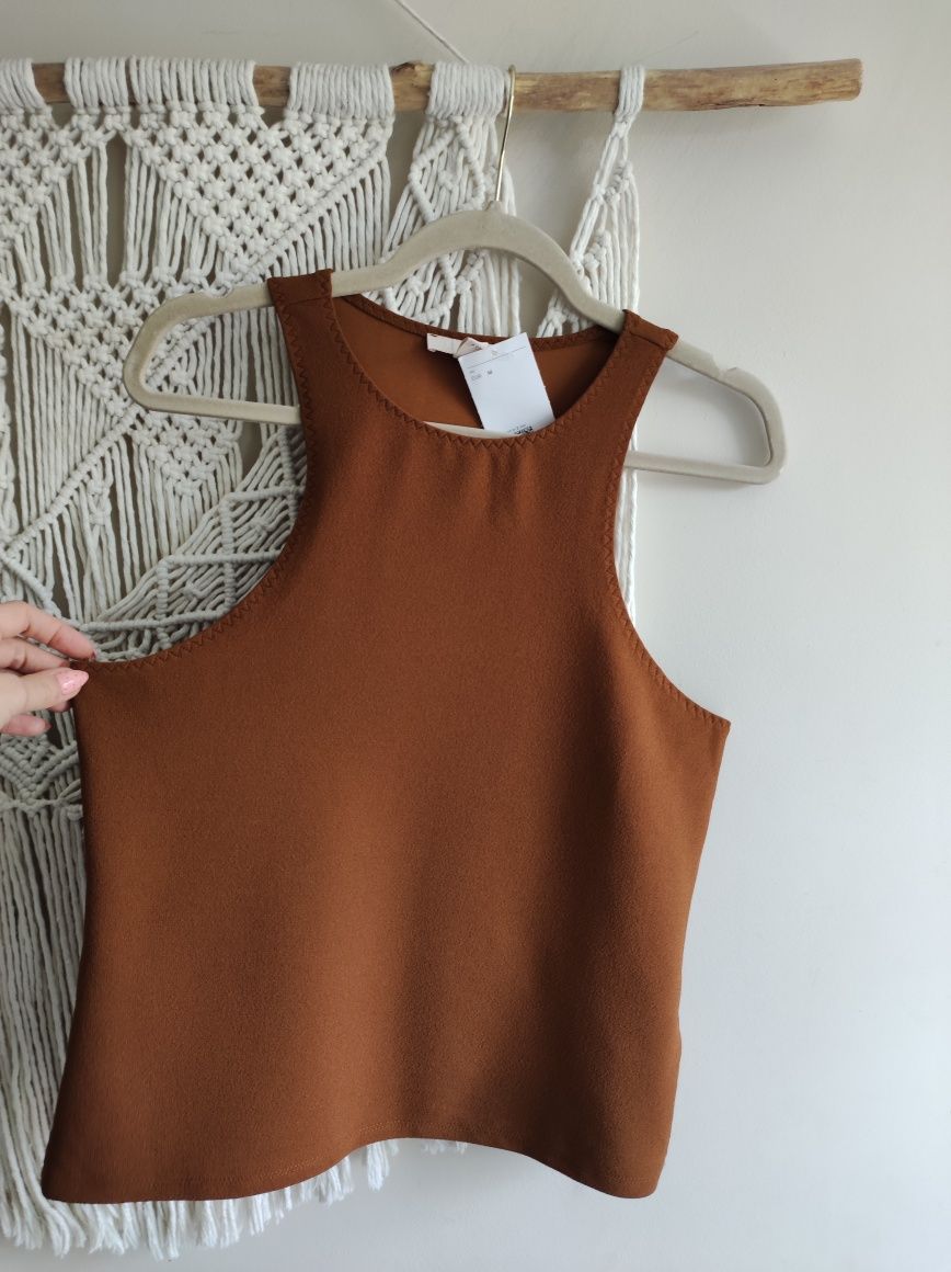 Brązowy top z krepy H&M L 40 nowy z metką
