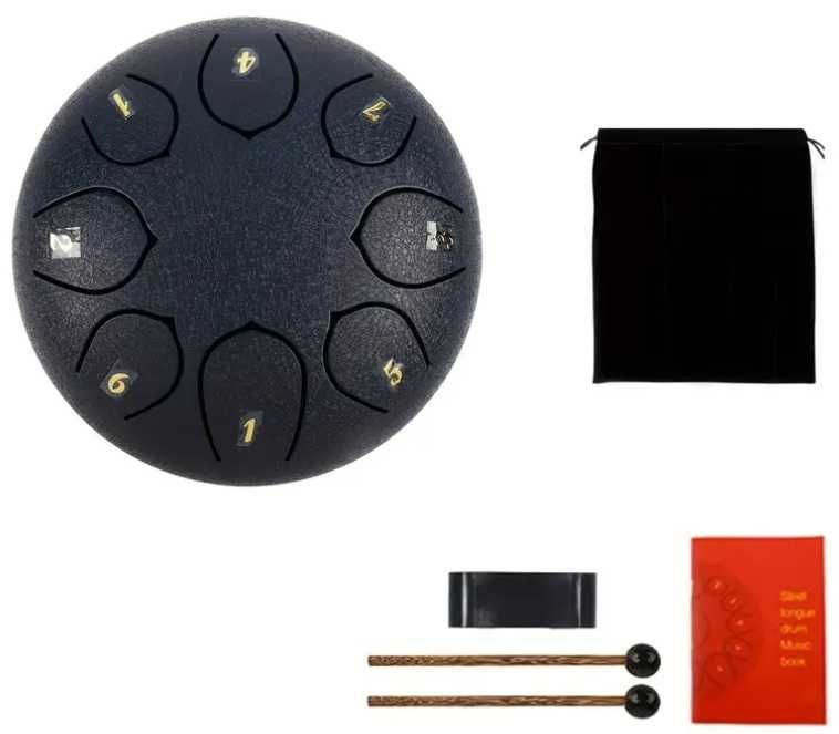 BĘBEN JĘZYKOWY STEEL TONGUE DRUM handpan 6" 8 tonów + pokrowiec + nuty