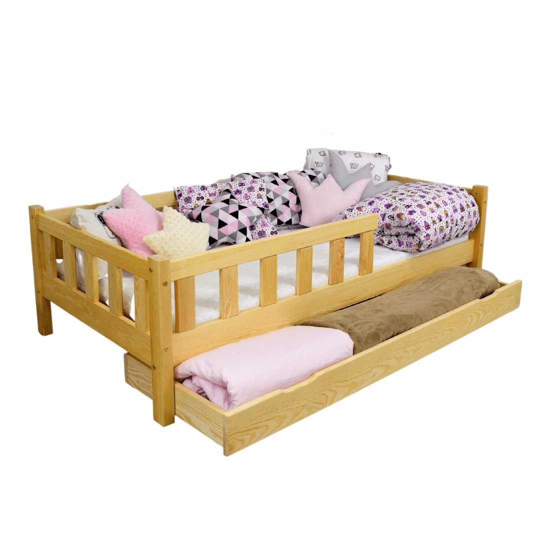 Łóżko dziecięce krótkie barierki z szufladą SZUFLADA MATERAC 160X80
