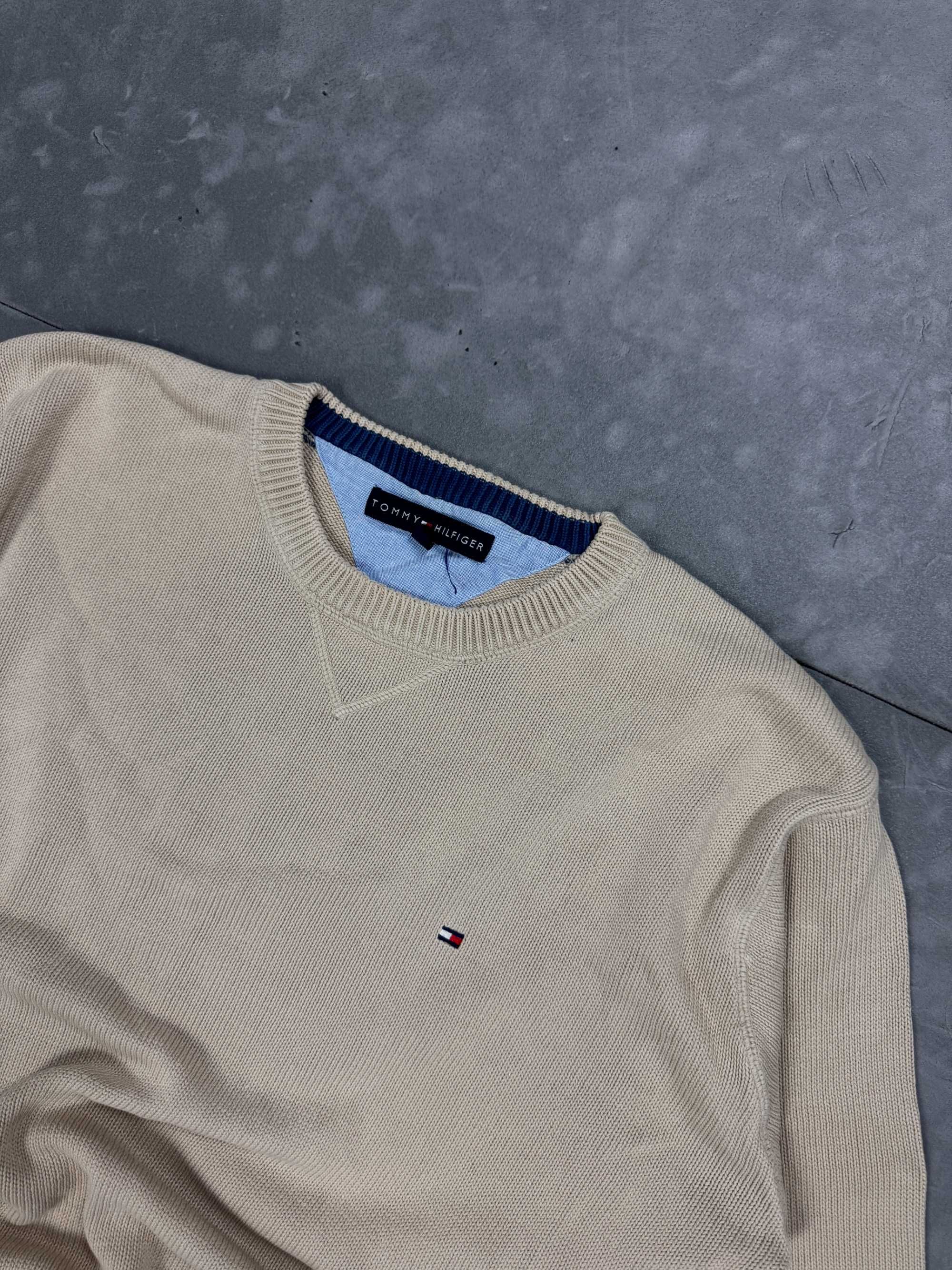 Tommy Hilfiger beżowy gruby sweter knit retro 90s (L/XL) streetwear