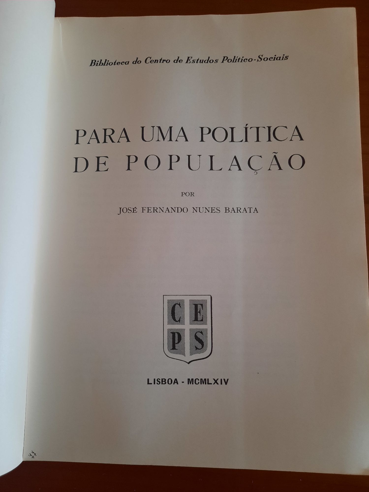 Para um politica de população  José Fernando Nunes Barata