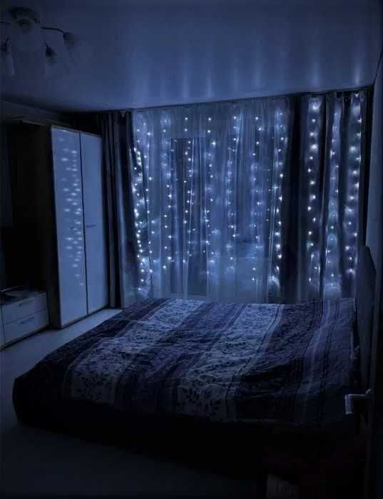 USB Гірлянда штора Крапля роси 3x3м LED колір холодний білий ЯСКРАВА
