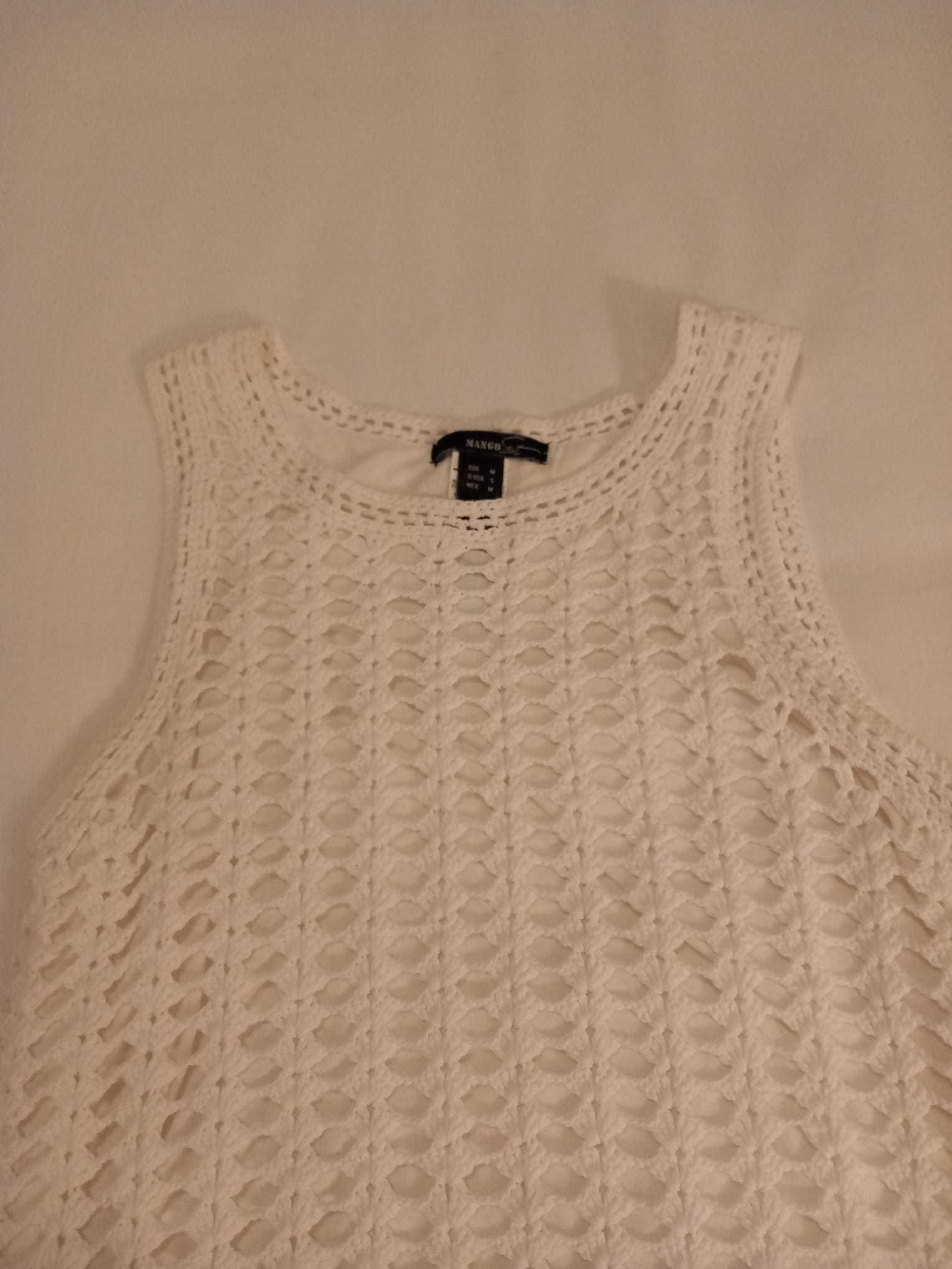 Vestido branco crochet forrado tamanho L - Mango