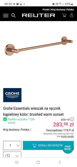 Wieszak Grohe Nowy złoty 50cm
