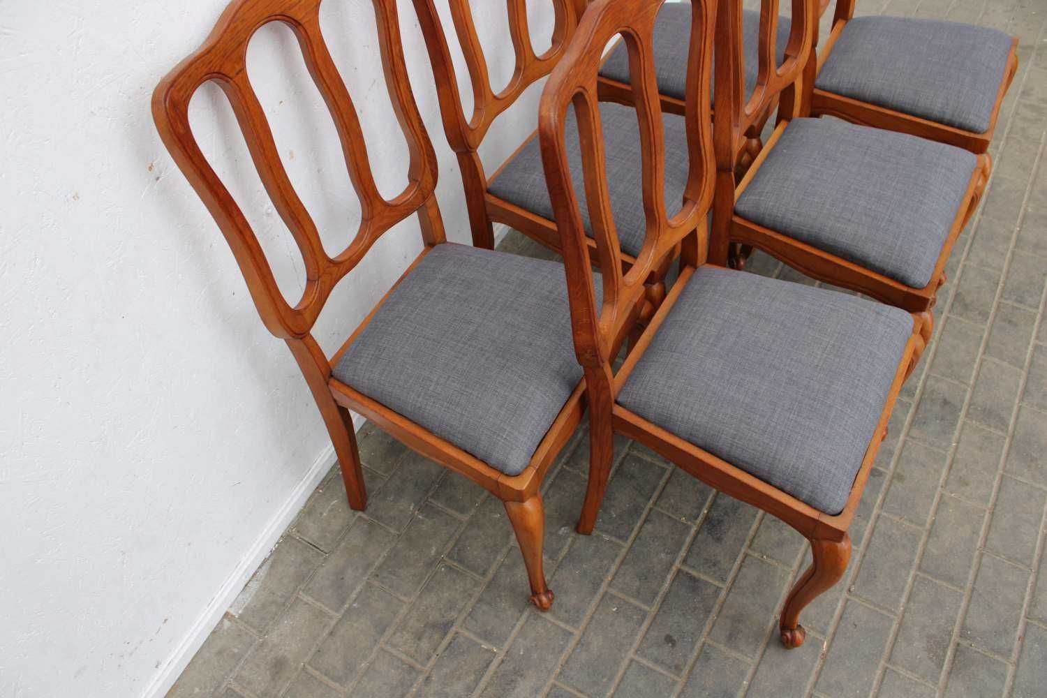 Dębowy komplet 6 krzeseł ludwikowskich Nowa Tapicerka 434