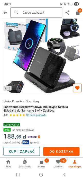 Ładowarka 3w1 bezprzewodowa indukcyjna z zasilaczem. Super cena!