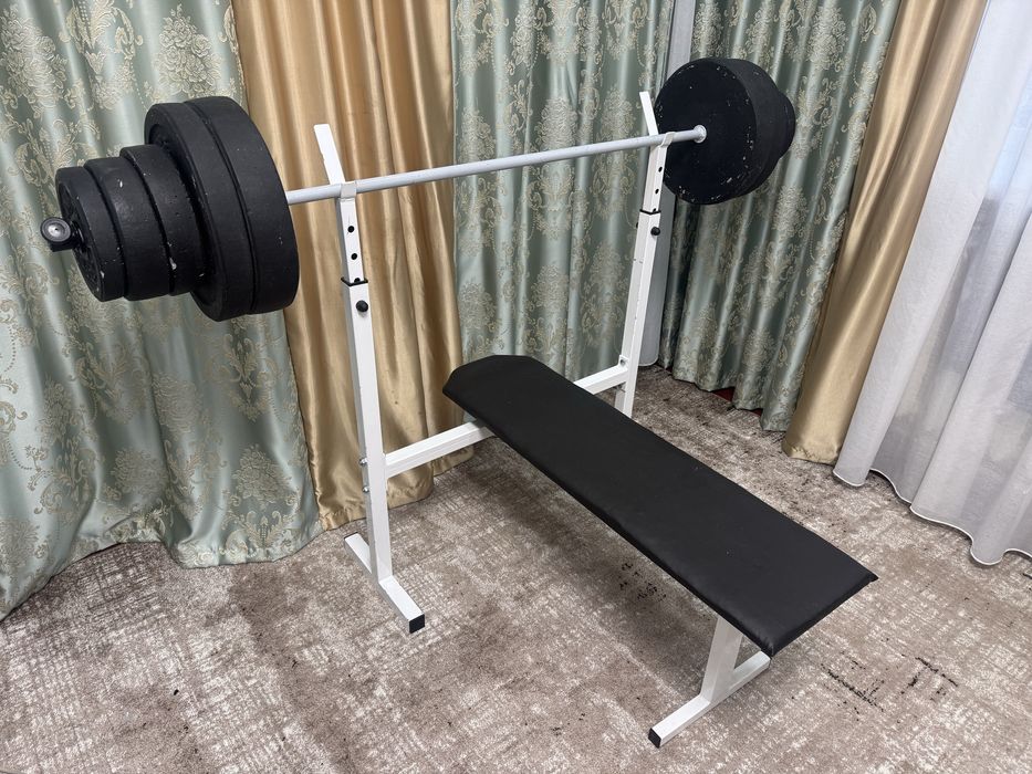 Лавка зі штангою + гантелі (диски гранілітові, не метал)