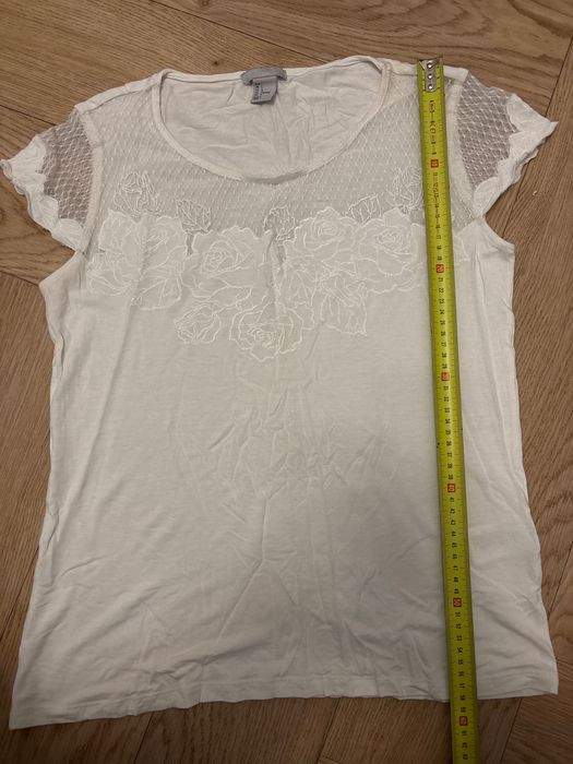 Koszulka biała róże koronka M krótki rękaw