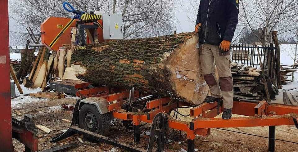 Trak, tartak mobilny, obwoźny, przecieranie, cięcie drewna u klienta