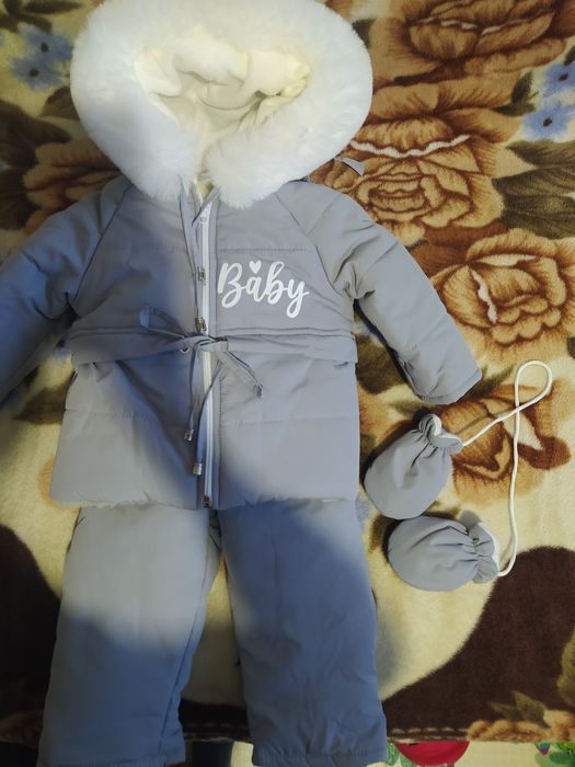 Дитячий зимовий комбінезон трансформер 3в1 на овчині 0-2 роки