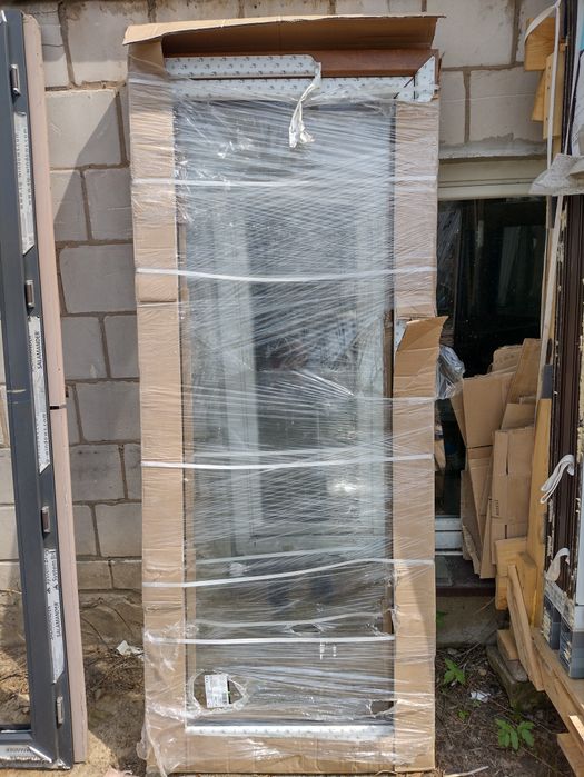 Drzwi balkonowe 86x240 złoty dąb  Ciepła ramka