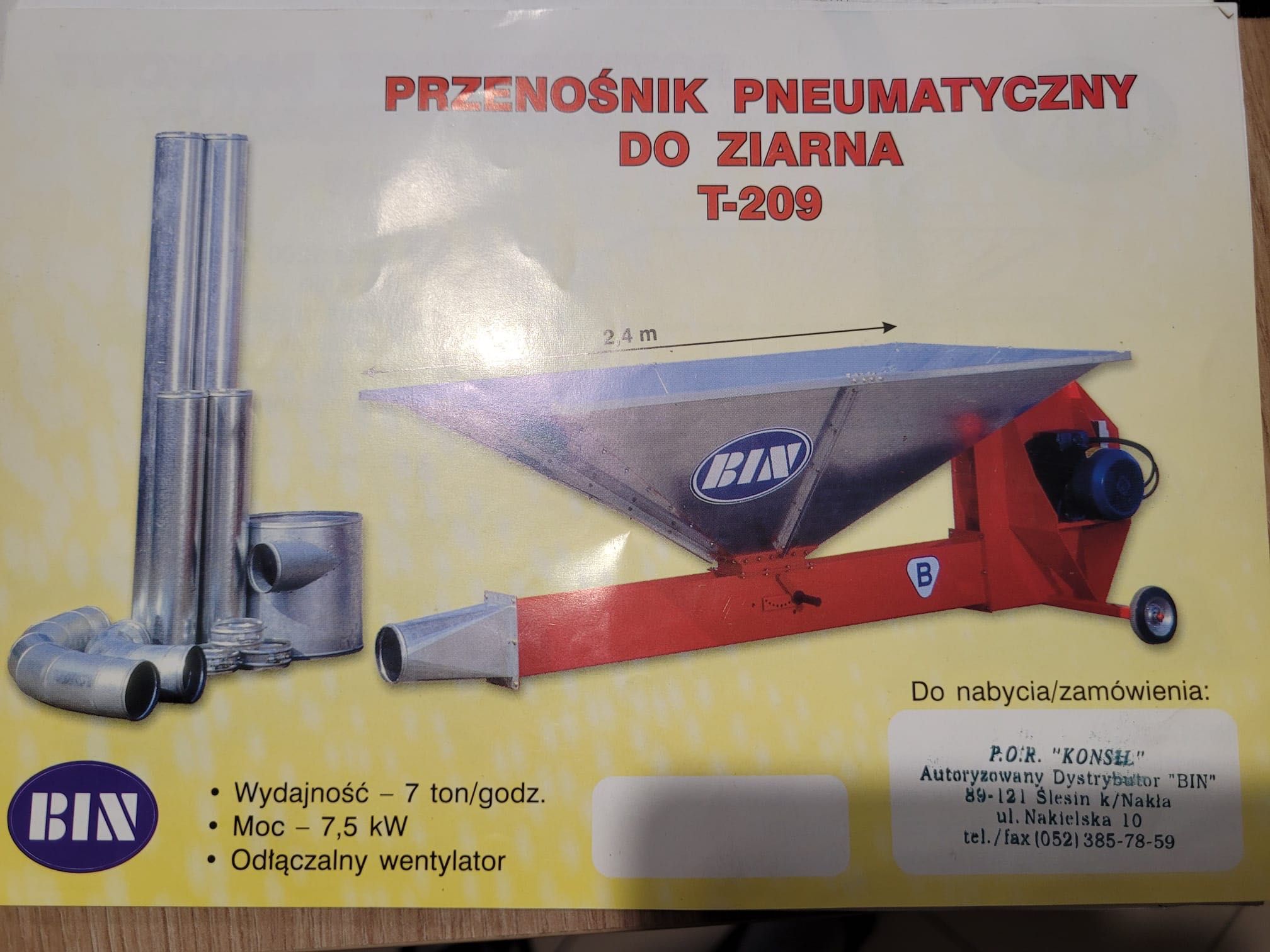 Dmuchawa / przenośnik pneumatyczny do ziarna T-209 – 7 t/h