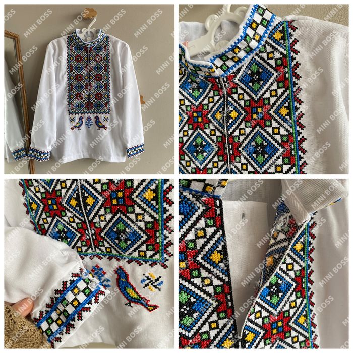 Лляна дитяча вишиванка для хлопчика вишита нитками, сорочка