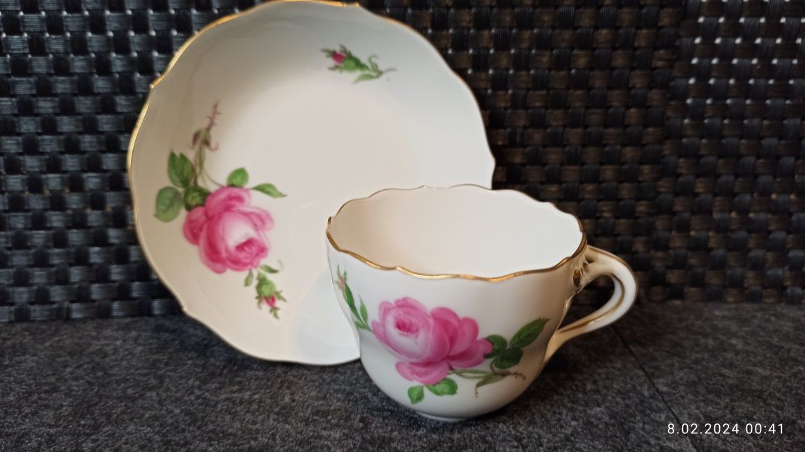 Porcelana MEISSEN DUO Mokka Miśnia Dekor Róża Miśnia  Kolekcjonerska
