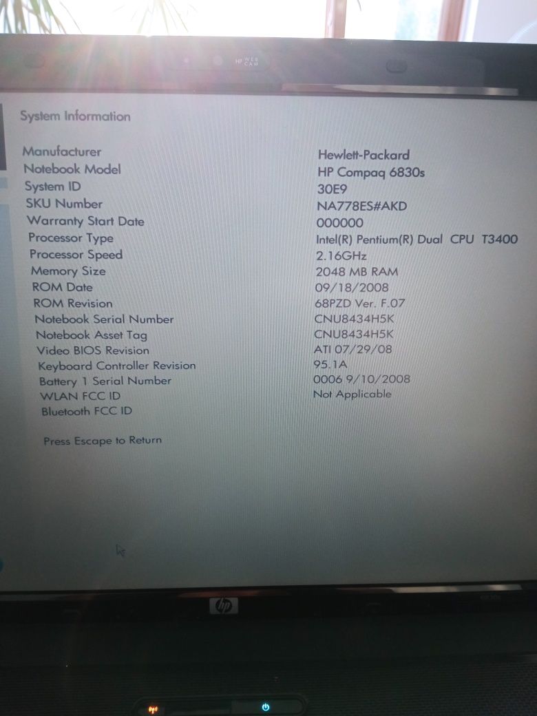 HP compaq 6830s 17 cali