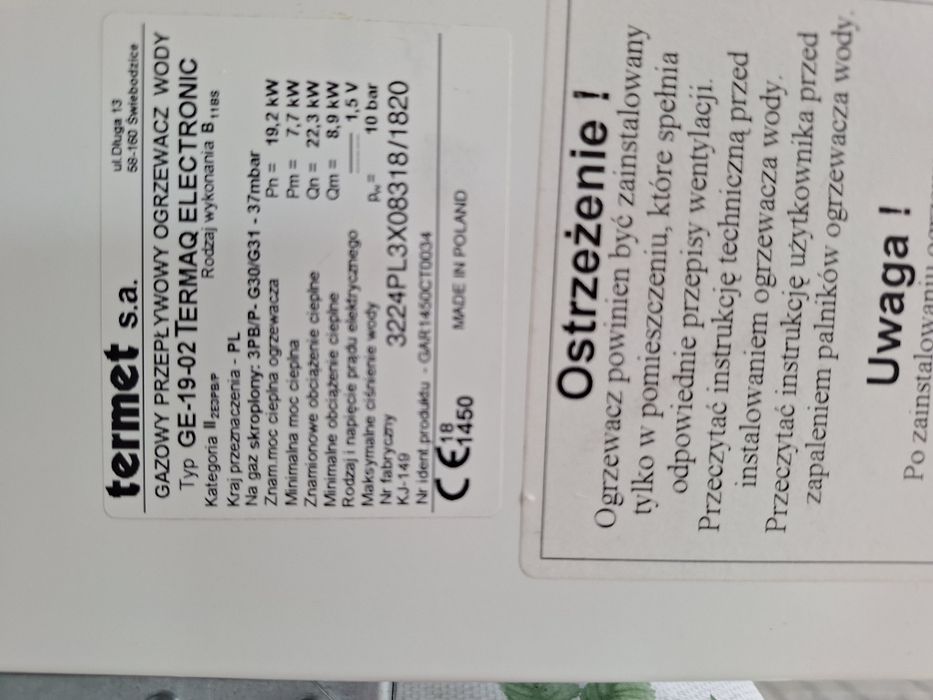 Gazowy przepływowy podgrzewacz wody na propan butan