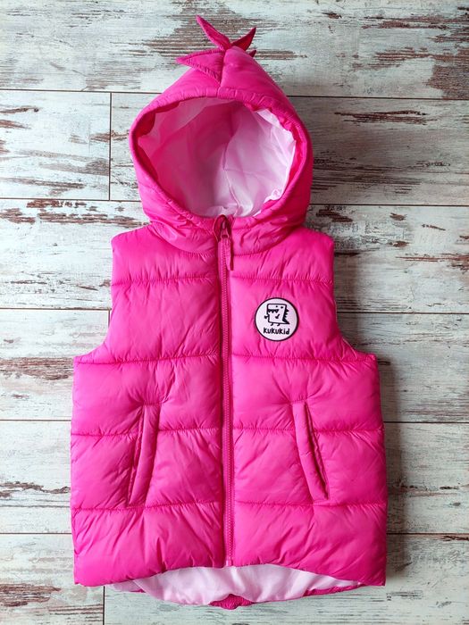 Kukukid, różowy, puchowy bezrękawnik dino, kamizelka ocieplana 116