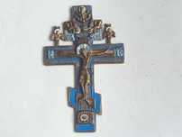 Krzyż prawosławny mosiężny z aniołami (malowany, 16,5 cm)
