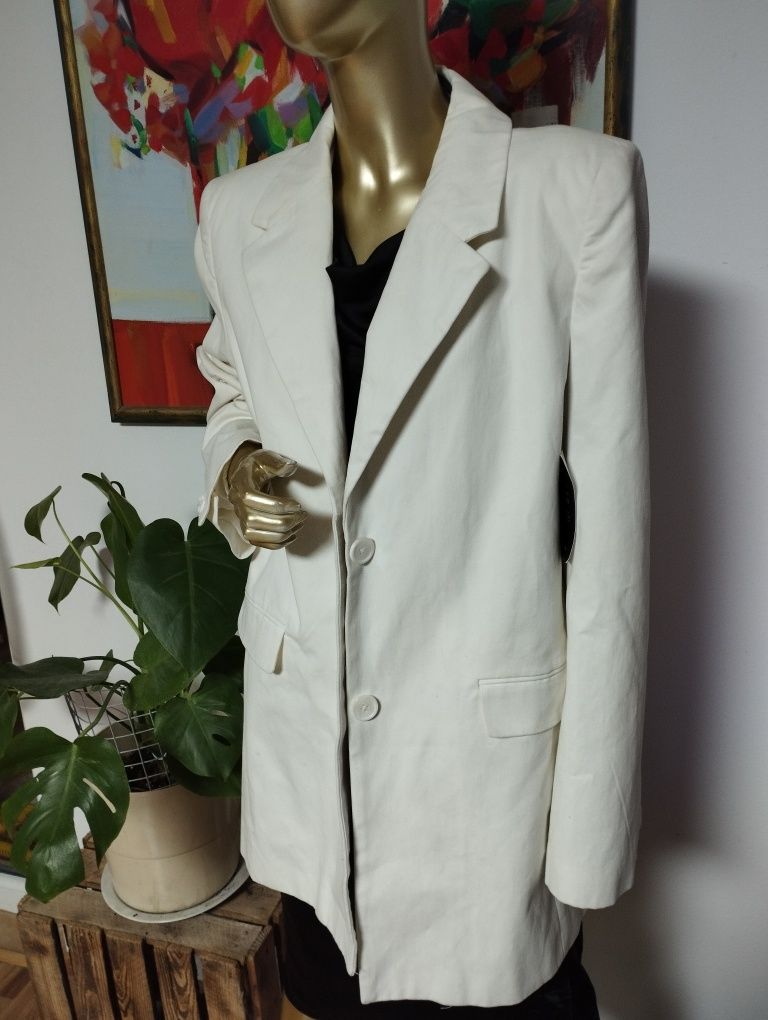 Biała długa marynarka oversize Basic Hollywood Glamour na-kd S | 36