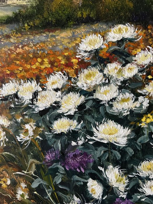 Картина Білі хризантеми в саду