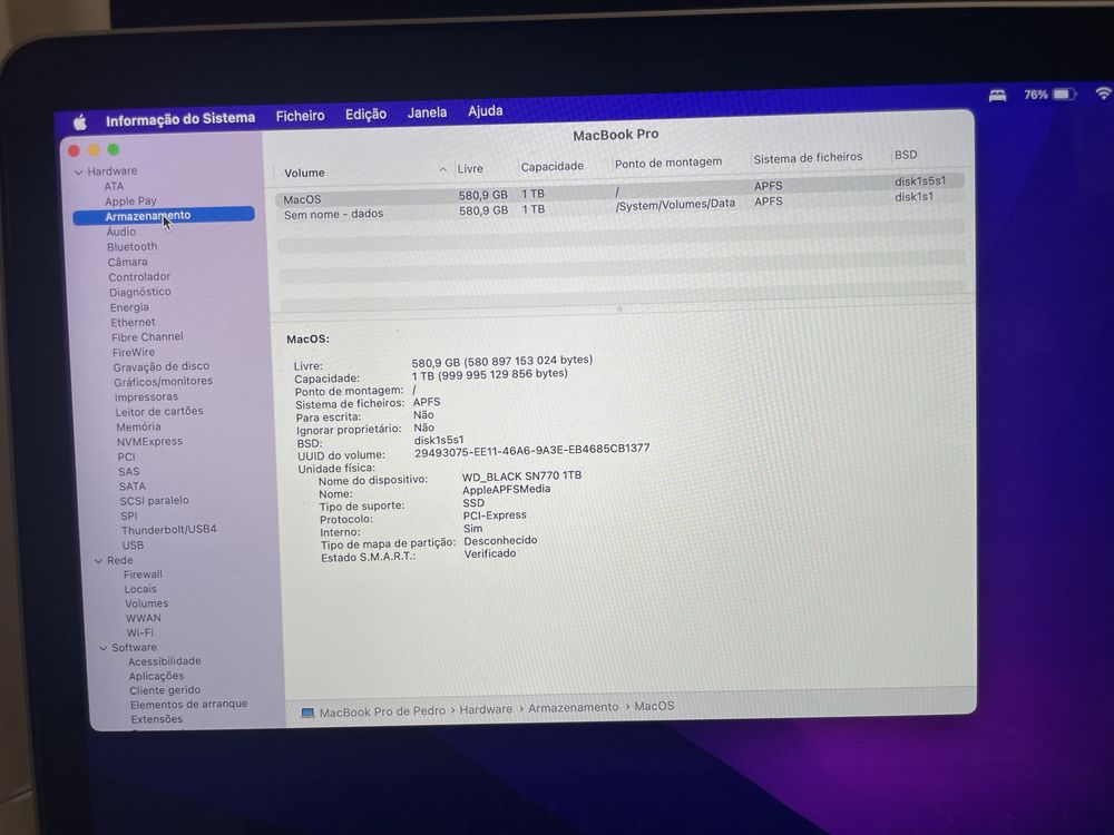 Mac Book Pro 13”, 2015, 8Gb RAM, 1Tb armazenamento