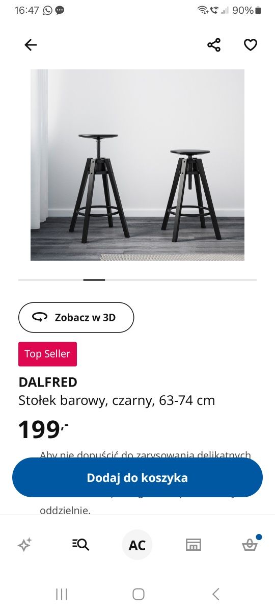 Stołek barowy hoker 2szt czarne IKEA Dalfred