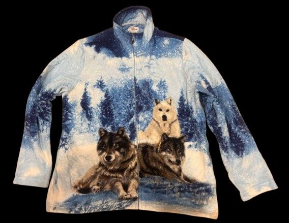 Флісова кофта, вінтажна фліска з вовками