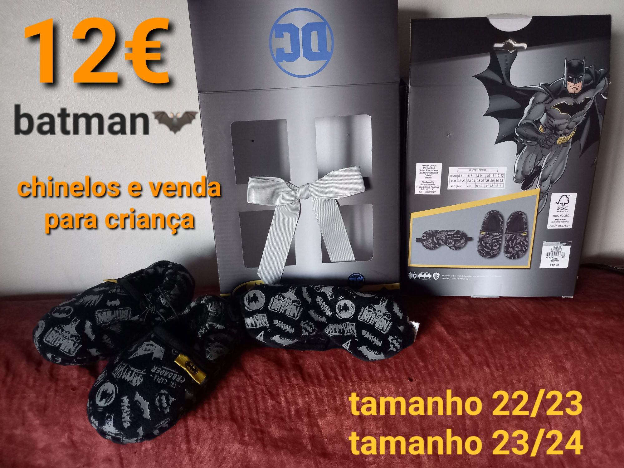 Chinelos e venda para criança batman (tam 22/23 e 23/24)